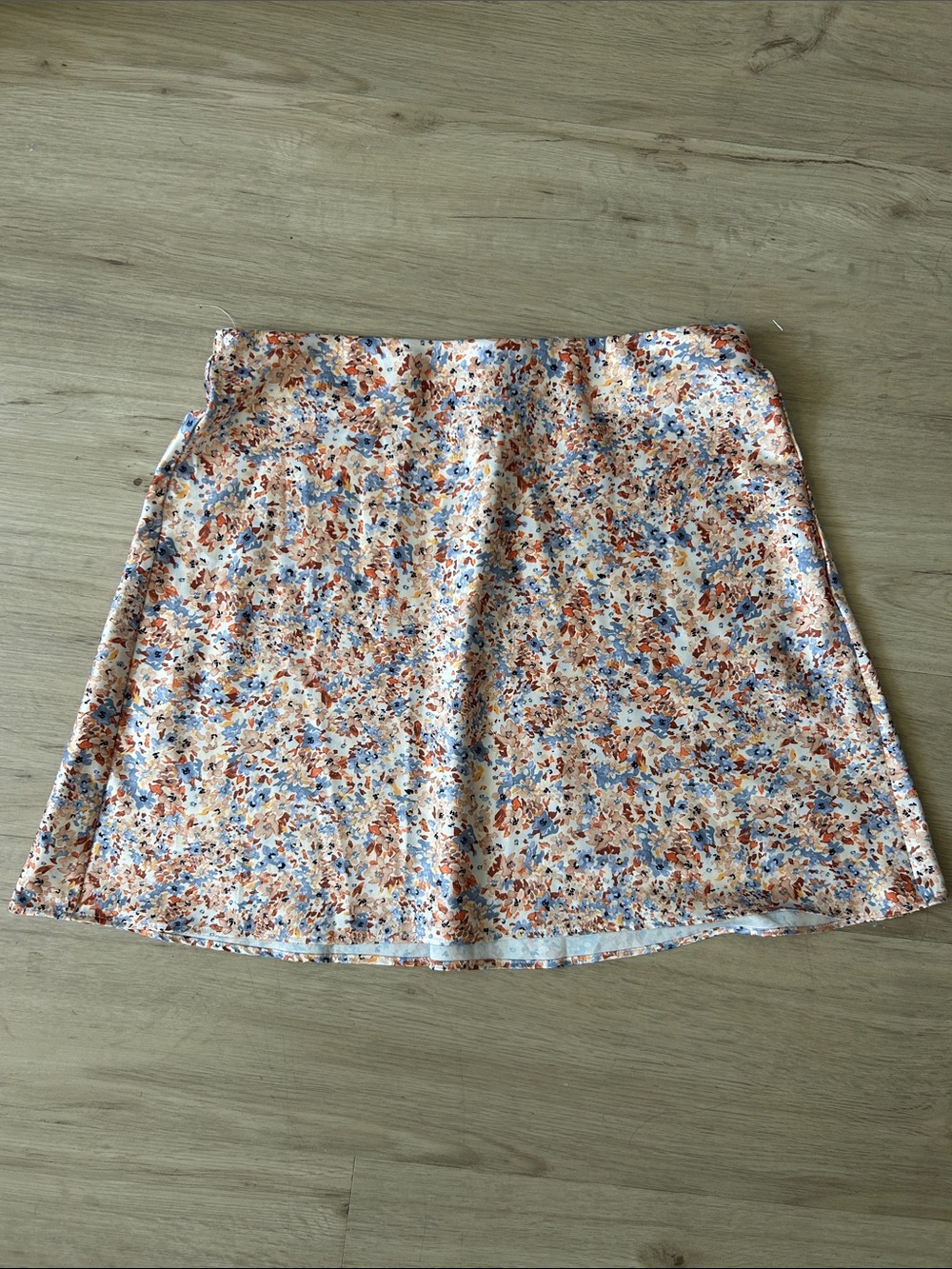 Dynamite A-Line Floral Satin Skirt in Blue and Peach